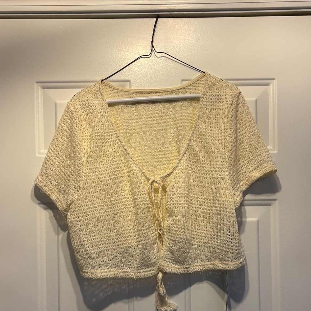 SHEIN Cream Knit Crop Top with Tie-Front